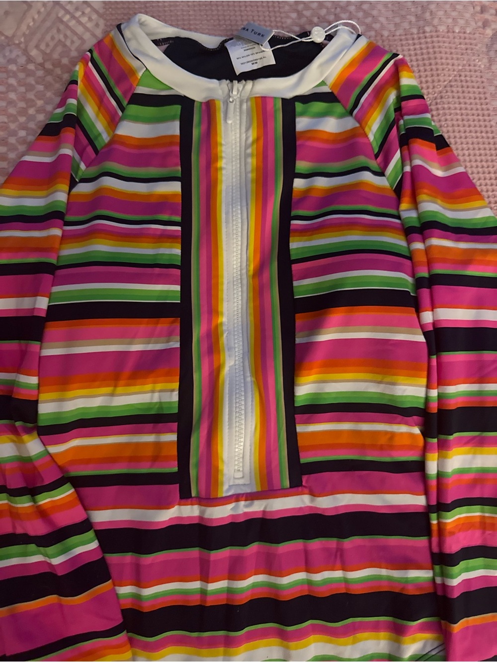 TRINA TURK Multicolor Splash Stripe 1 Pc Paddle Swimsuit Sz Medium NWT - Picture 2 of 6